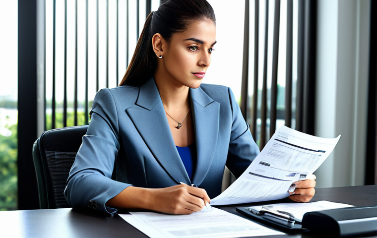 **

"A professional businesswoman in a modest business suit, sitting at a desk in a modern office, reviewing financial documents, fully clothed, appropriate attire, safe for work, perfect anatomy, natural proportions, professional photography, high quality, Brazil-themed decor subtly in the background."

**