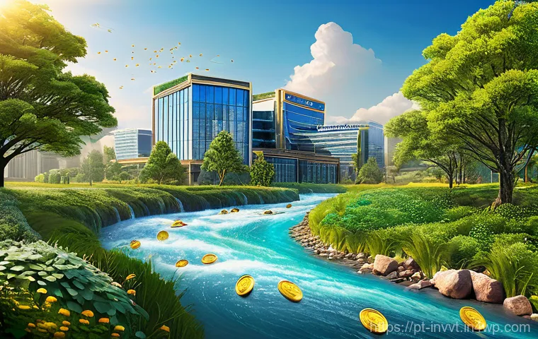 배당 성장 투자에서 기업의 현금 흐름 분석 - **Prompt 1: The Abundant River of Free Cash Flow**
    "An aerial, slightly elevated view of a vibra...