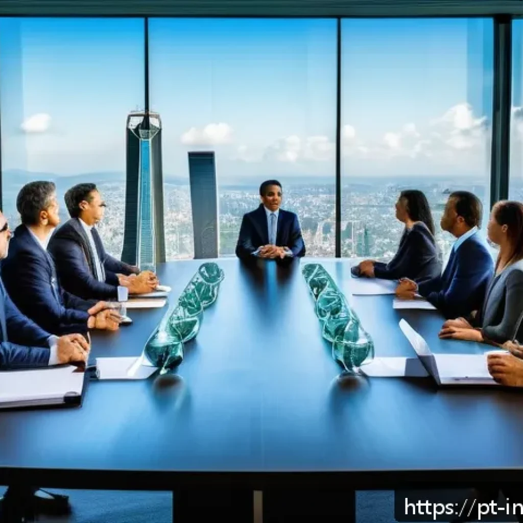 배당 성장 투자와 기술 혁신의 관계 - A modern Brazilian corporate boardroom scene showing a diverse group of executives and investors eng...