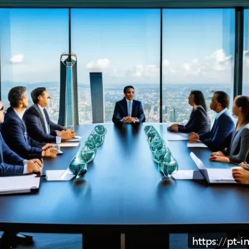 배당 성장 투자와 기술 혁신의 관계 - A modern Brazilian corporate boardroom scene showing a diverse group of executives and investors eng...