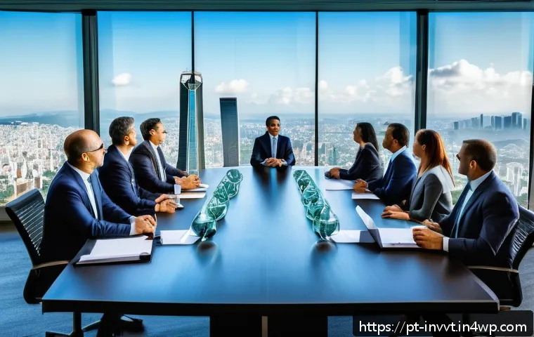 배당 성장 투자와 기술 혁신의 관계 - A modern Brazilian corporate boardroom scene showing a diverse group of executives and investors eng...