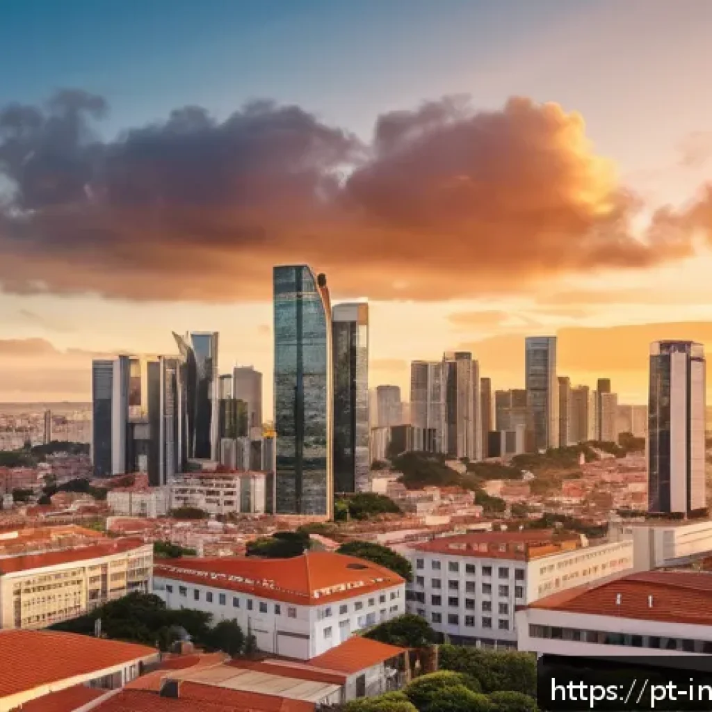 배당 성장을 위한 산업별 분석 - A modern Brazilian cityscape at sunset featuring tall office buildings with illuminated windows, hig...